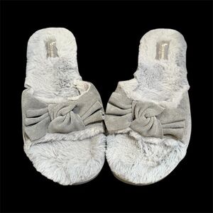 Koolaburra Ishani by UGG  Gray Faux Fur Bow Slide Sandals Slippers Women's 10